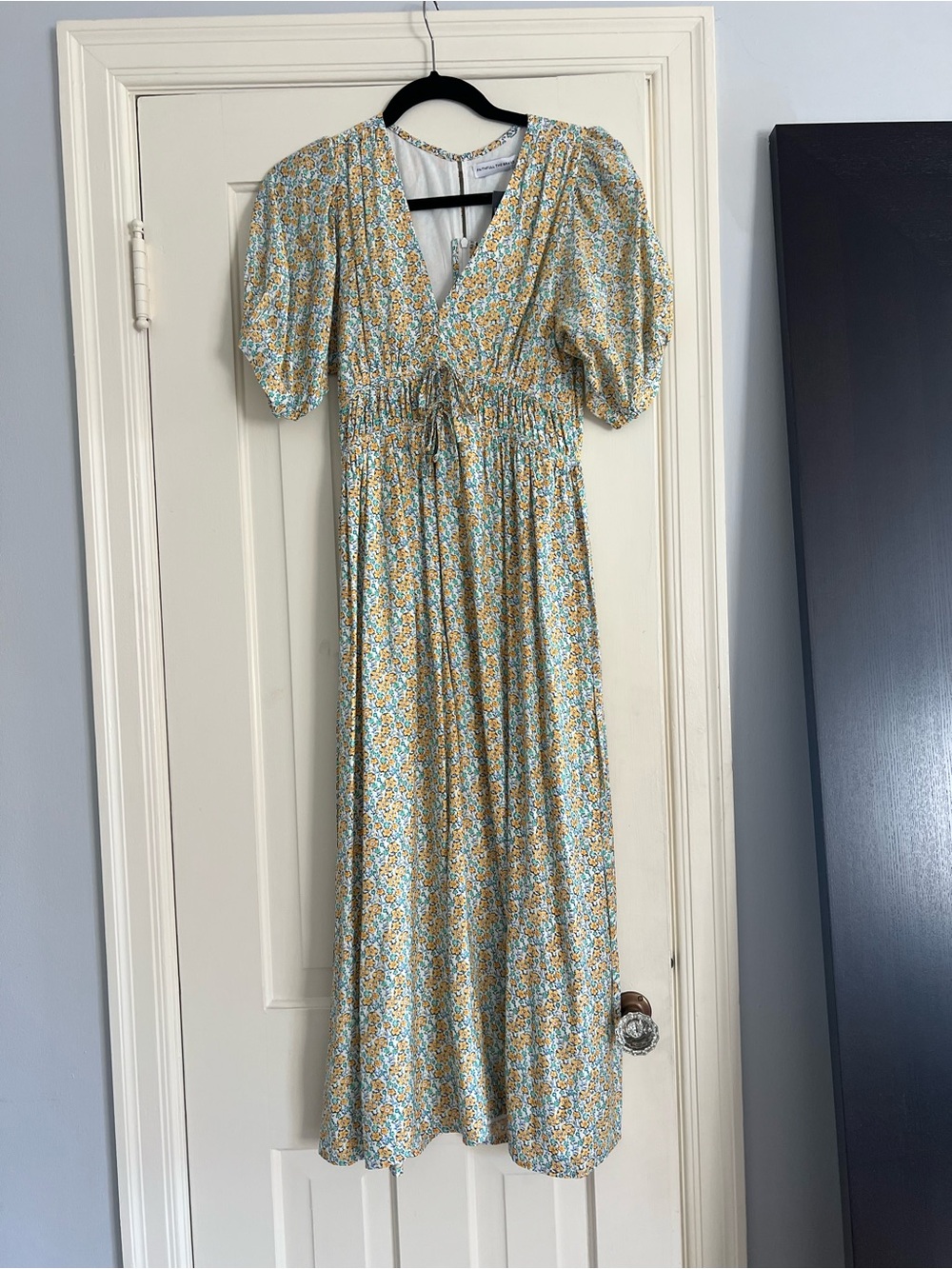 Faithfull the Brand Yellow and Blue Floral Midi Dress